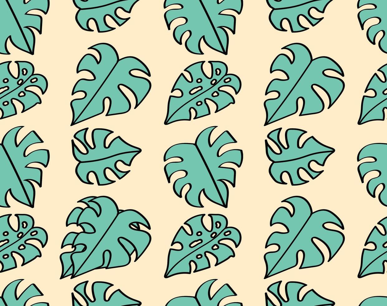 cute monstera leaves seamless pattern. vector