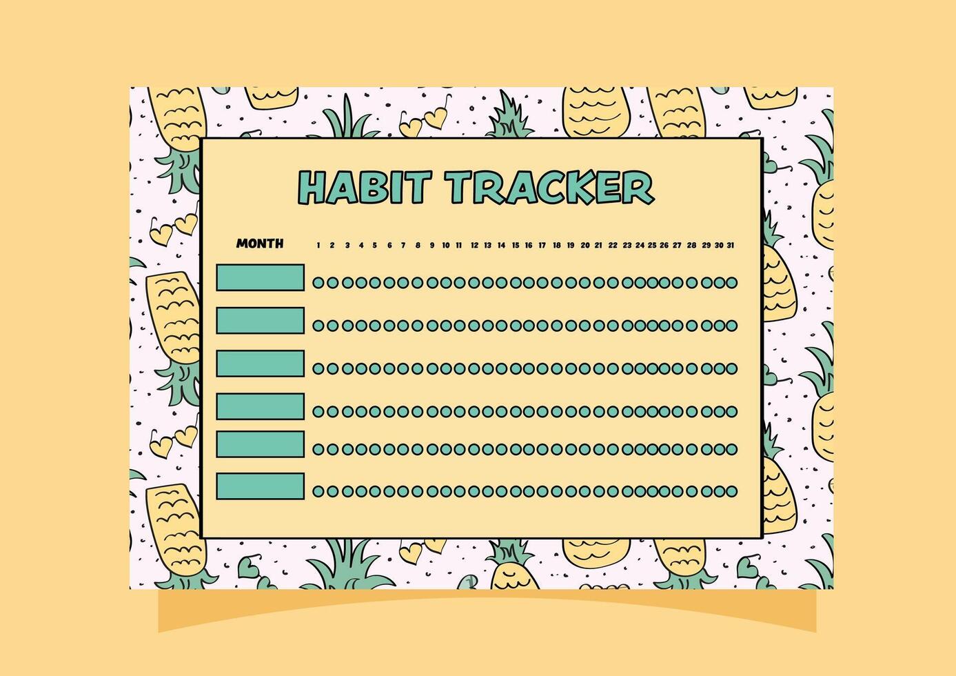 pineapple pattern background habit tracker template. vector