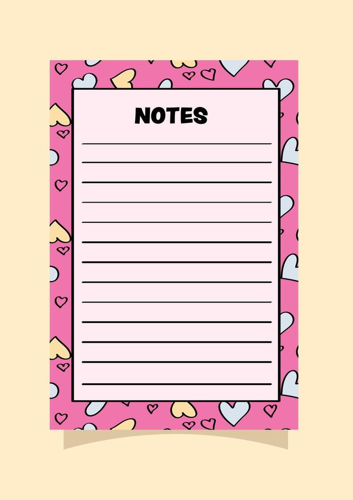 pink hearts seamless pattern on a memo notepad design Template. vector