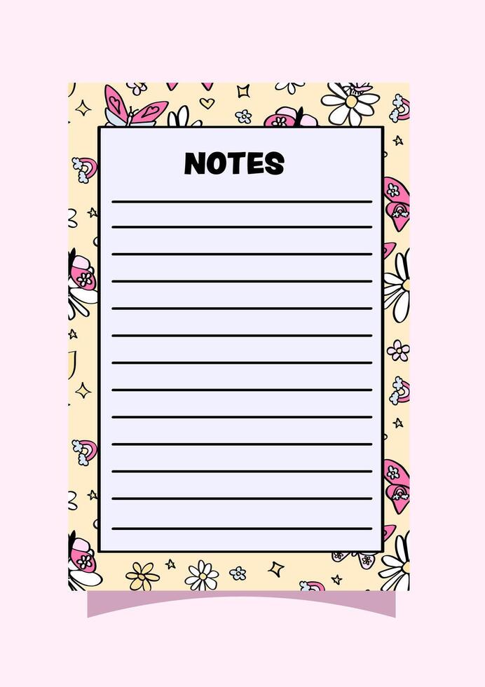 butterflies and flowers pattern on a memo notepad design Template. vector