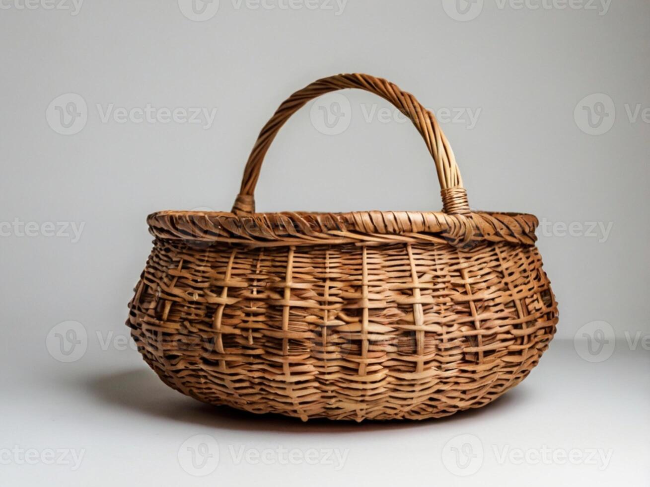 a wicker basket with handles on a white background photo
