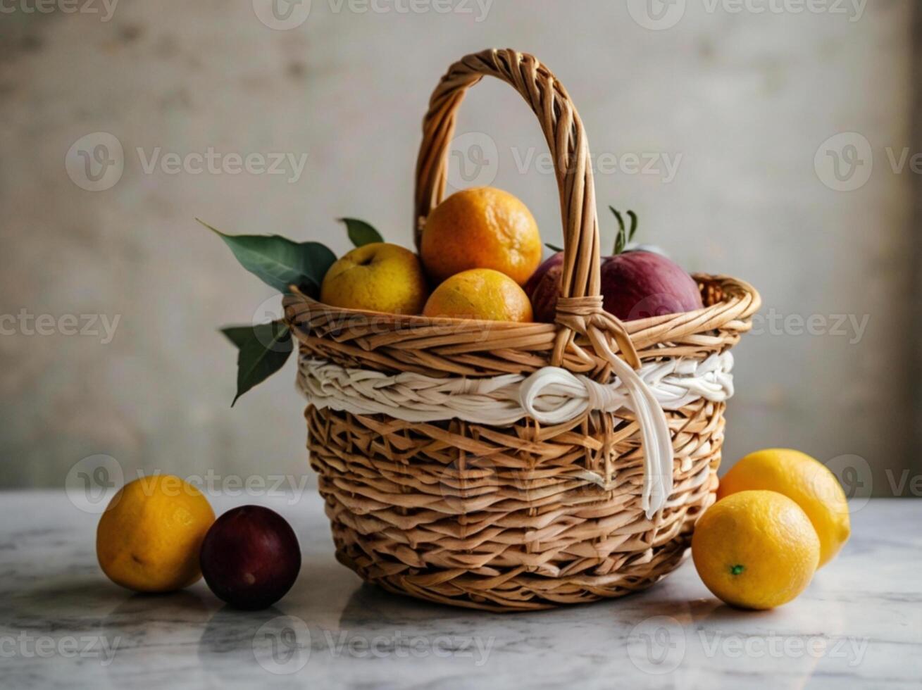 a basket with fruit in it on a table photo