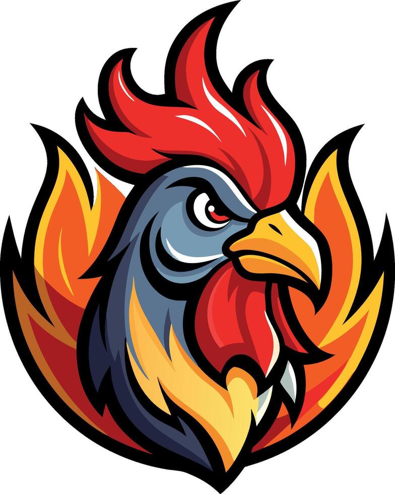 Rooster on fire colorful logo mascot design vector