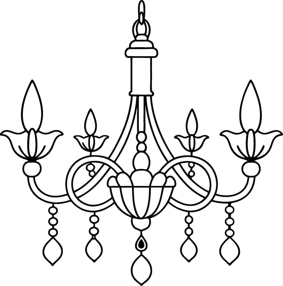 A beautiful chandelier with crystals line art vector
