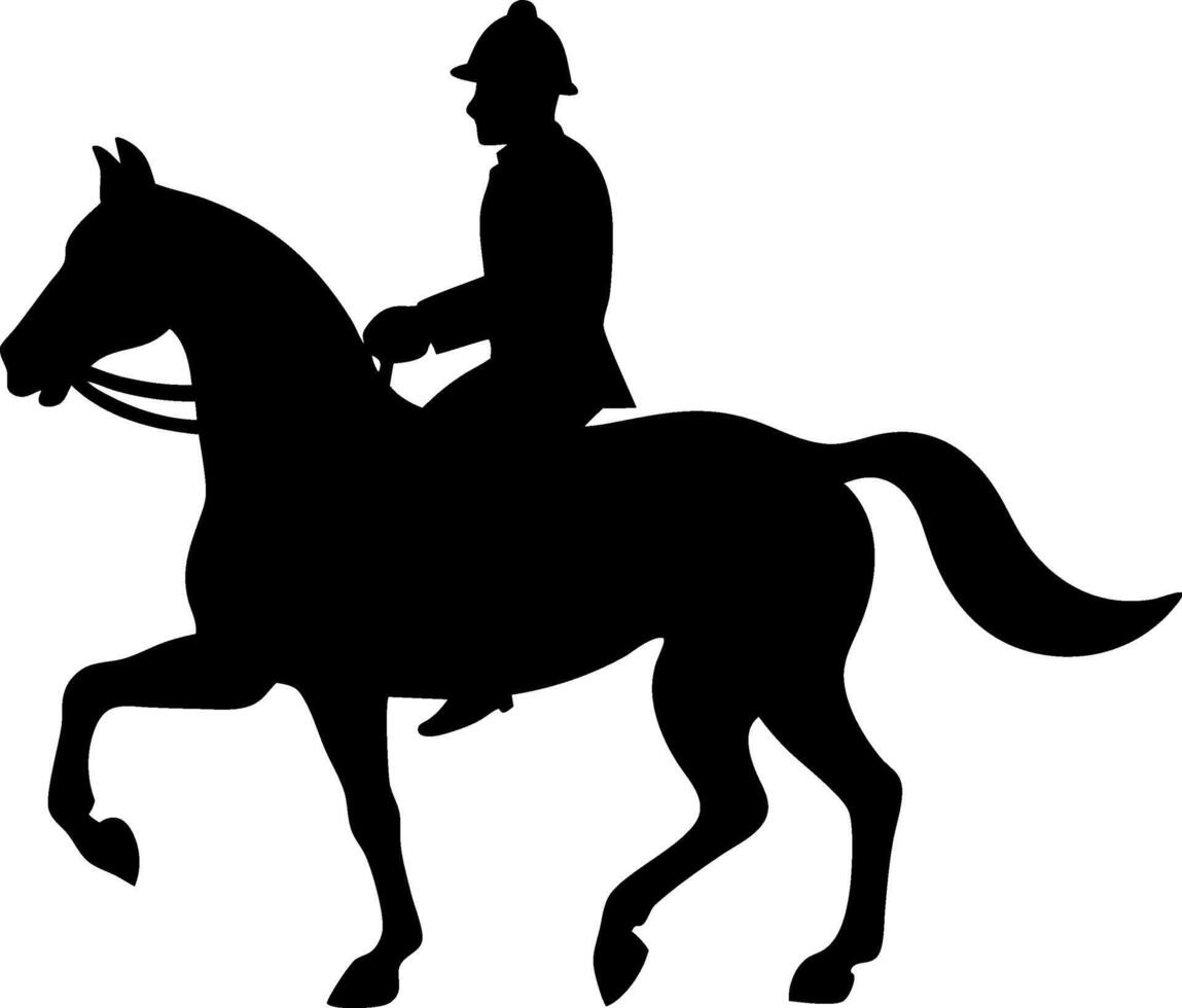 Isolated black silhouette of a military rider on a prancing horse on a white background vector