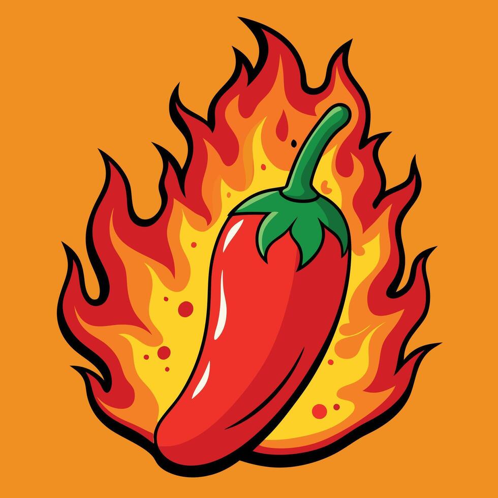 Bold hot pepper on fire vector