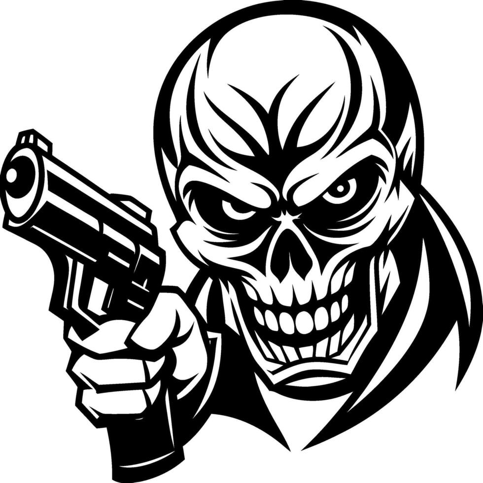 Angry skull and guan silhouette design vector
