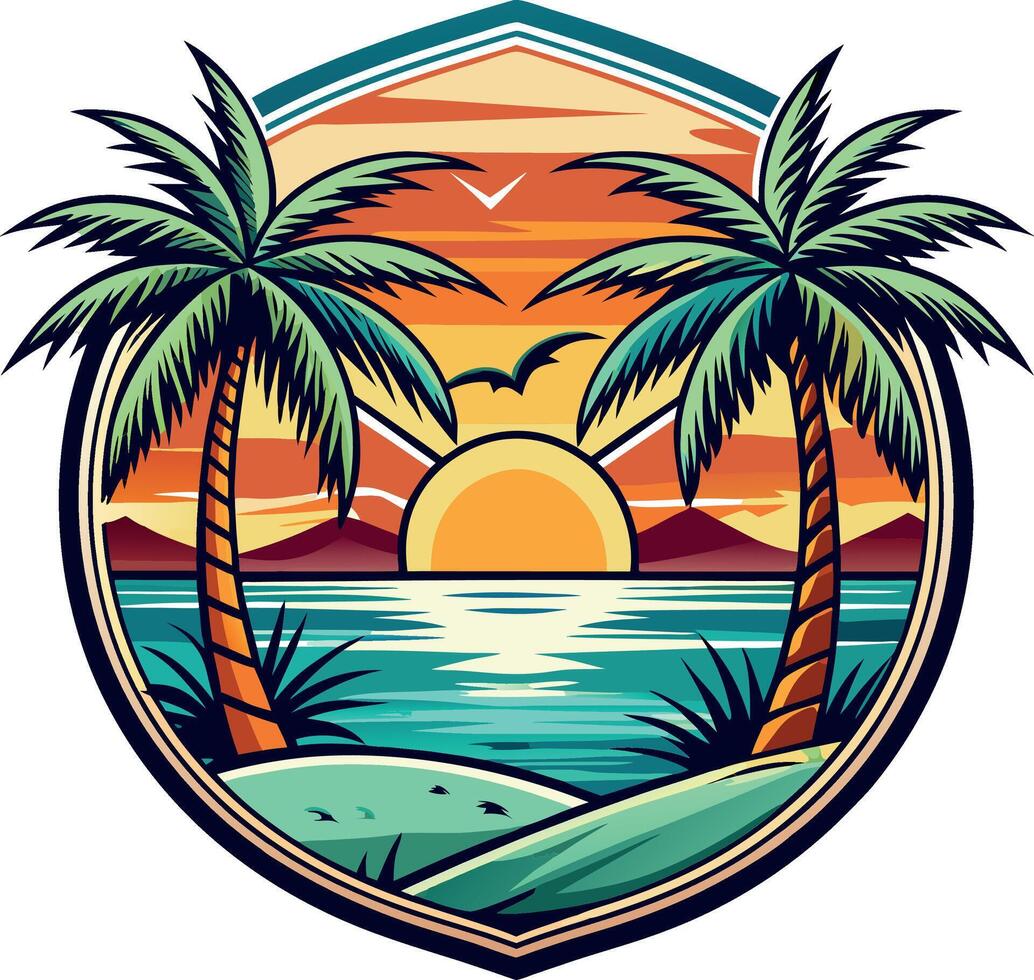 tropical beach logo design vector