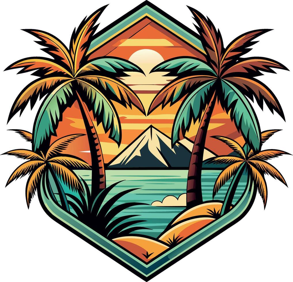 tropical beach logo design vector