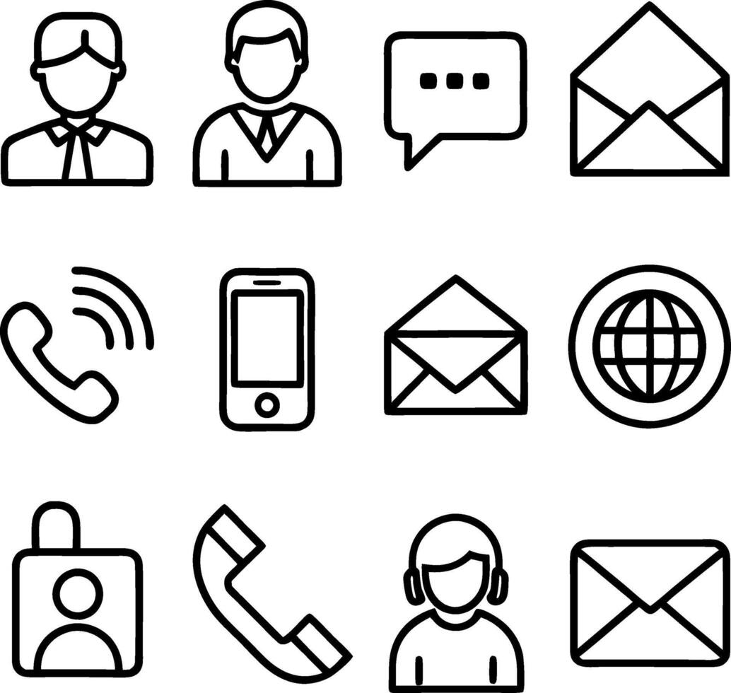 Icons for circle Containing e-mail phone address customer service, call, website, in a minimalist style on a white background vector