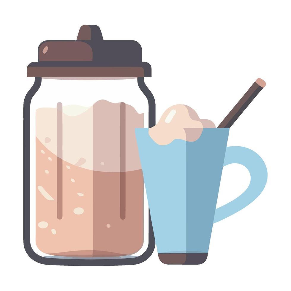 A glass jar with a drink and a spoon vector