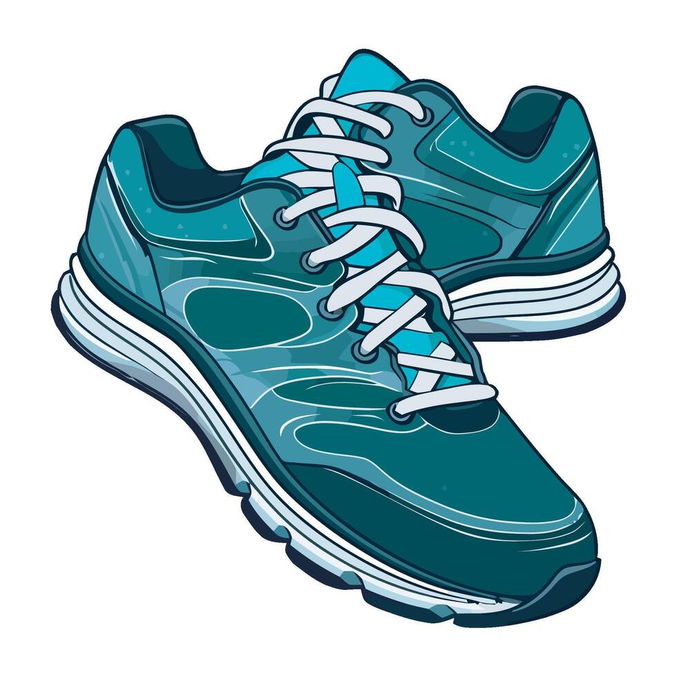 A pair of blue running shoes with laces vector