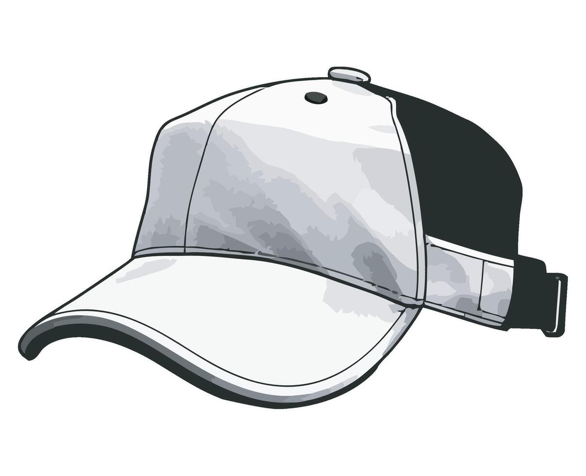 A baseball cap with a white and black design vector