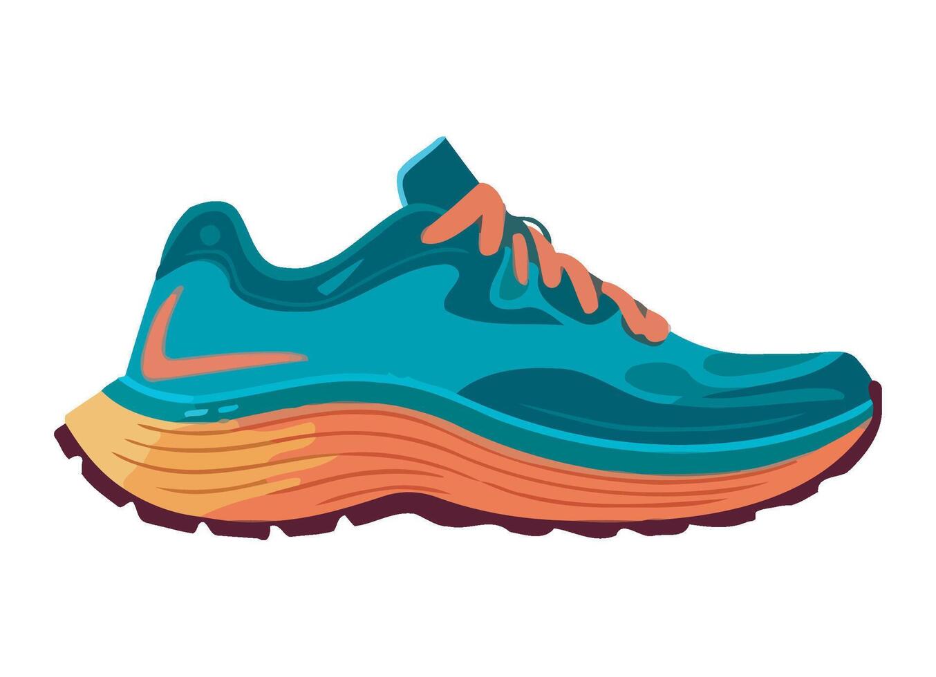 A running shoe with orange and blue laces vector