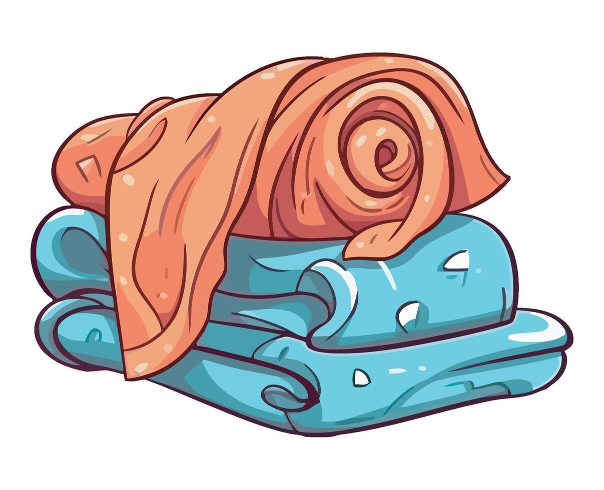 A pile of towels with a blue towel on top vector