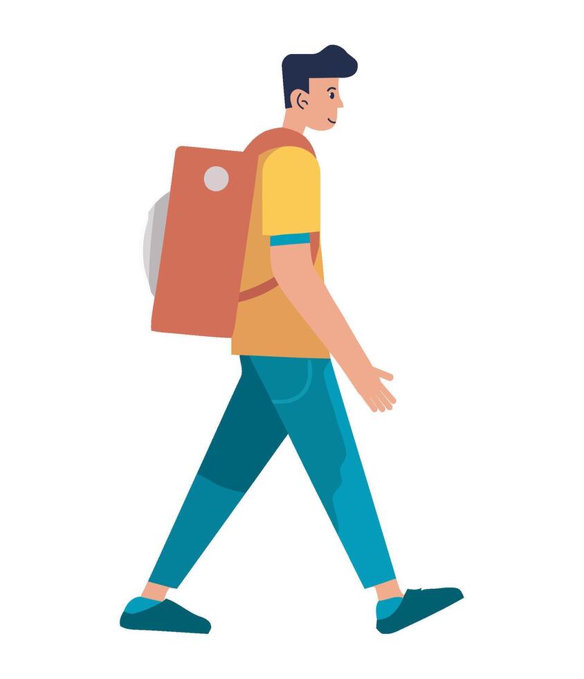 A man with a backpack walking vector