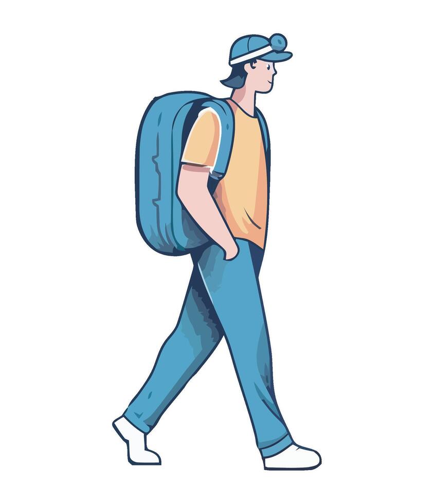 A man with a backpack walking vector