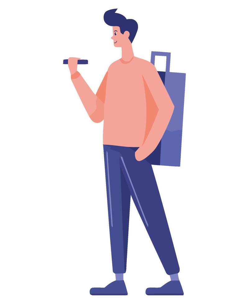 Man with suitcase and phone illustration vector
