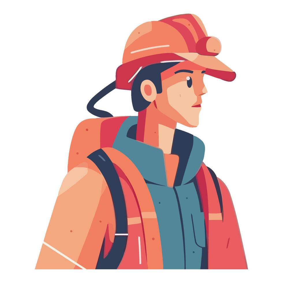 A cartoon man in a hard hat and backpack vector