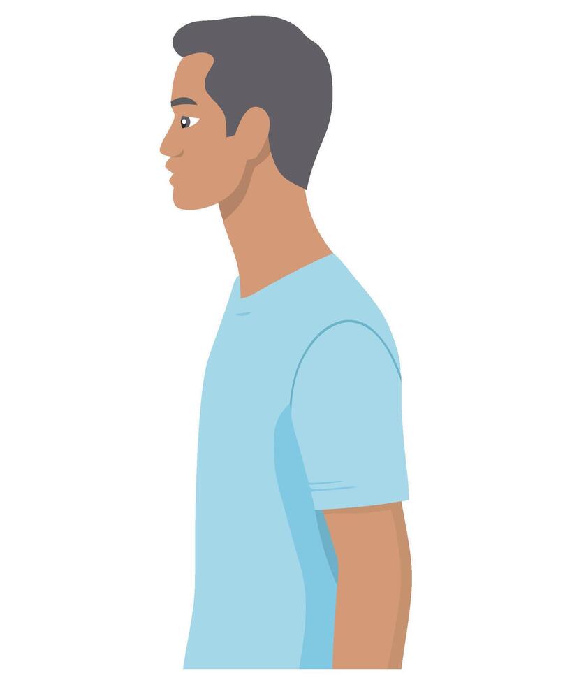 A man in a blue shirt standing side profile vector
