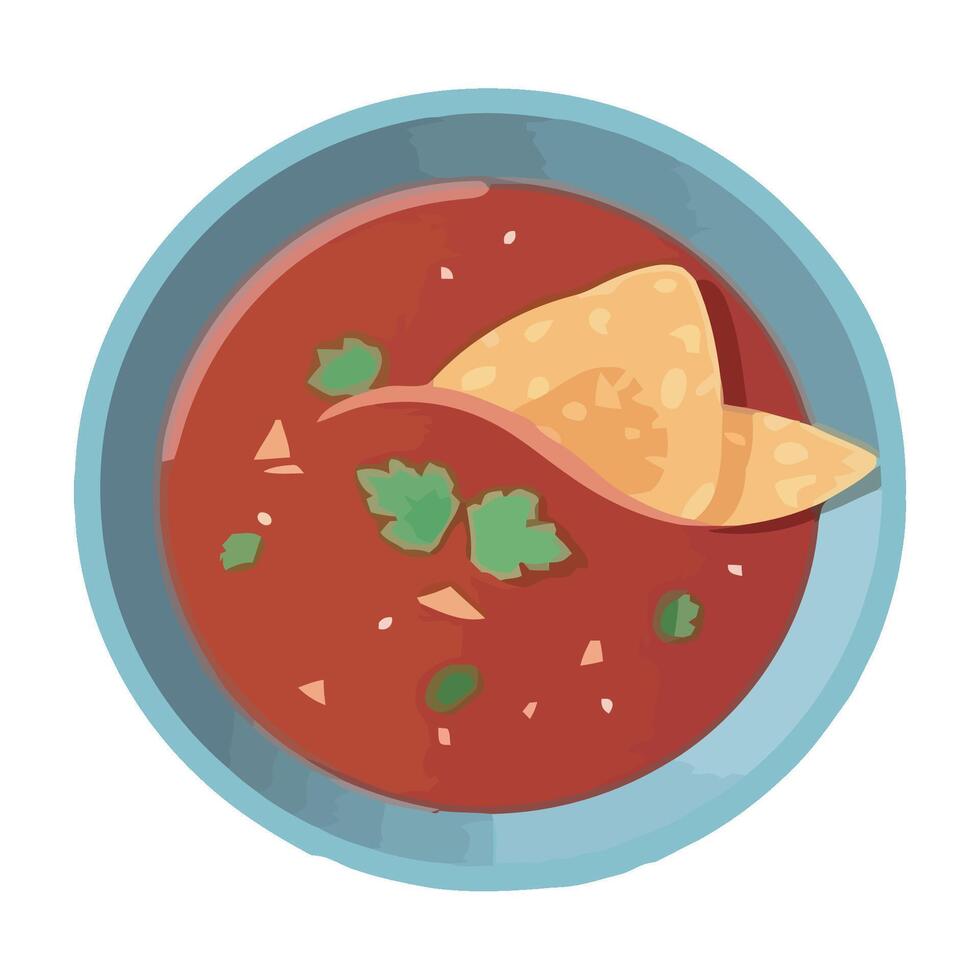 A bowl of chili and tortilla chips vector