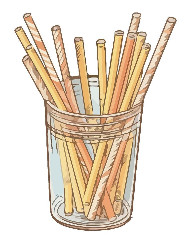 A glass jar with straws in it vector