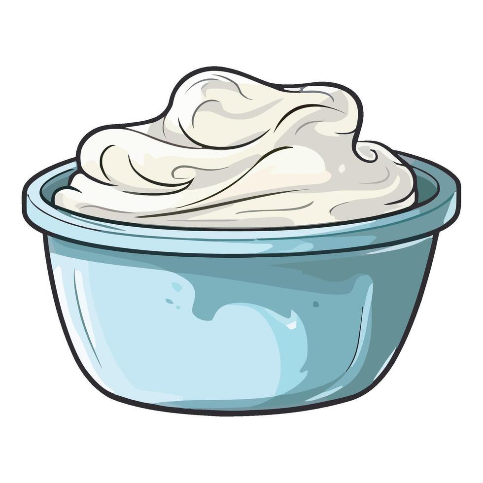 A bowl of whipped cream in a blue bowl vector