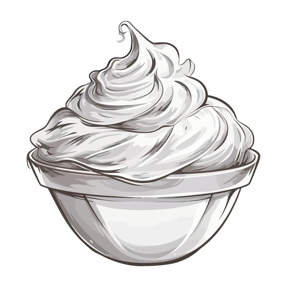 A bowl of whipped cream with a white background vector