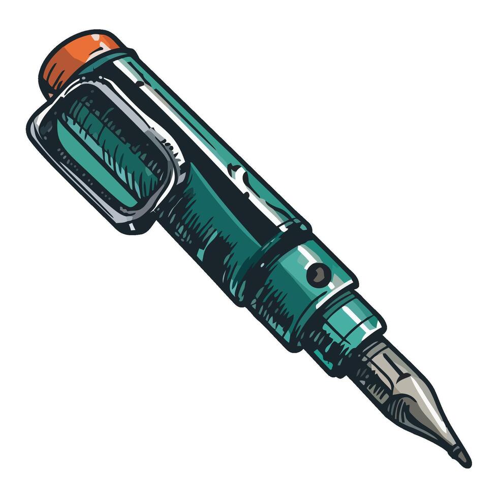 A green pen with a black handle and a green cap vector
