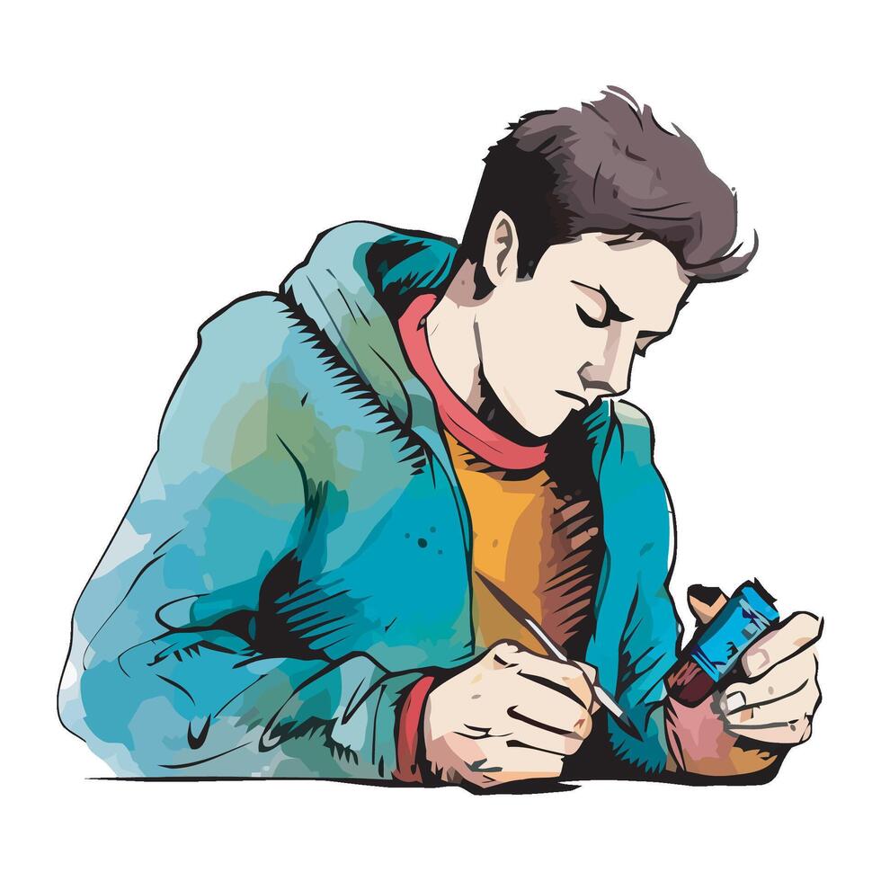 A man is writing on a piece of paper vector
