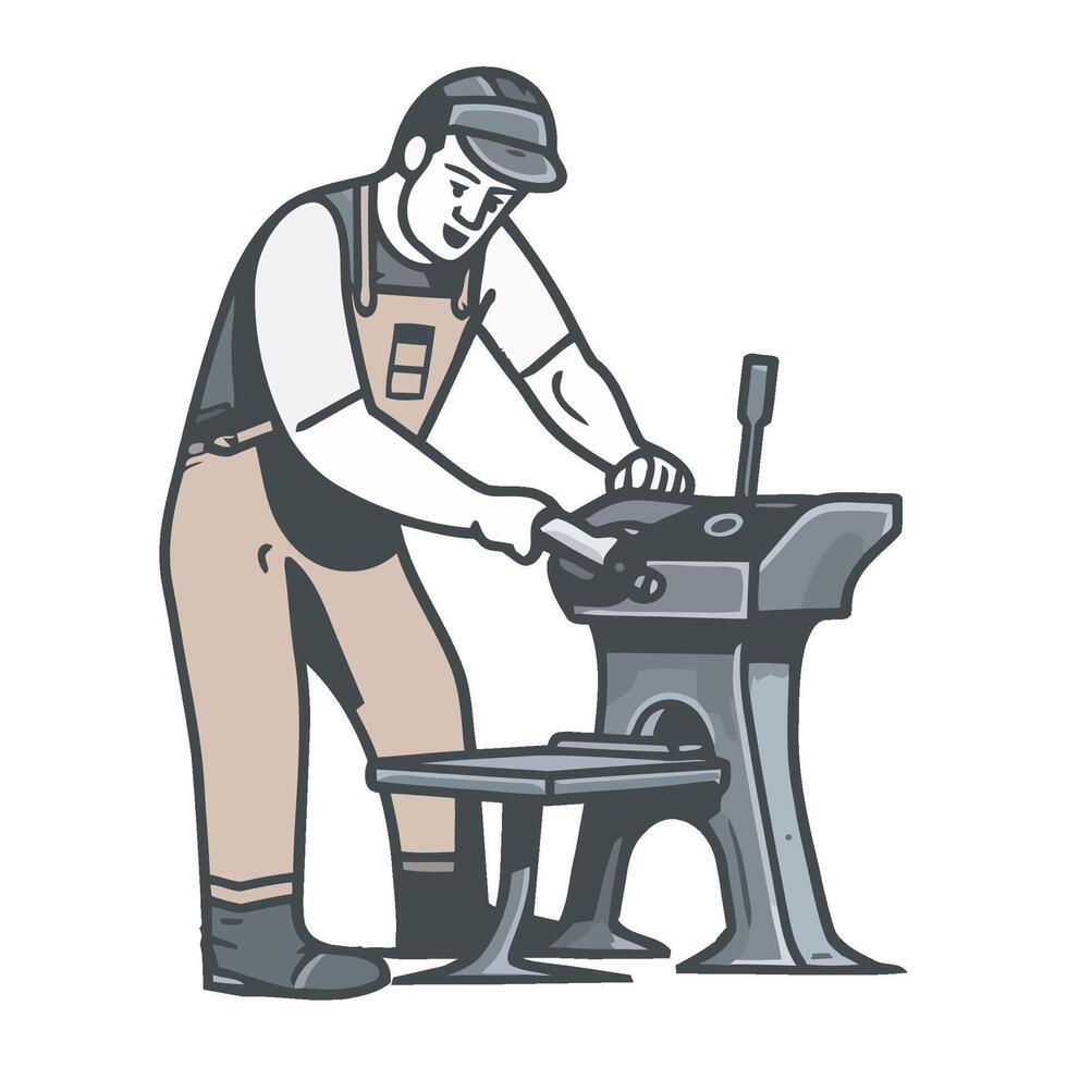 A man is working on a machine with a hammer vector