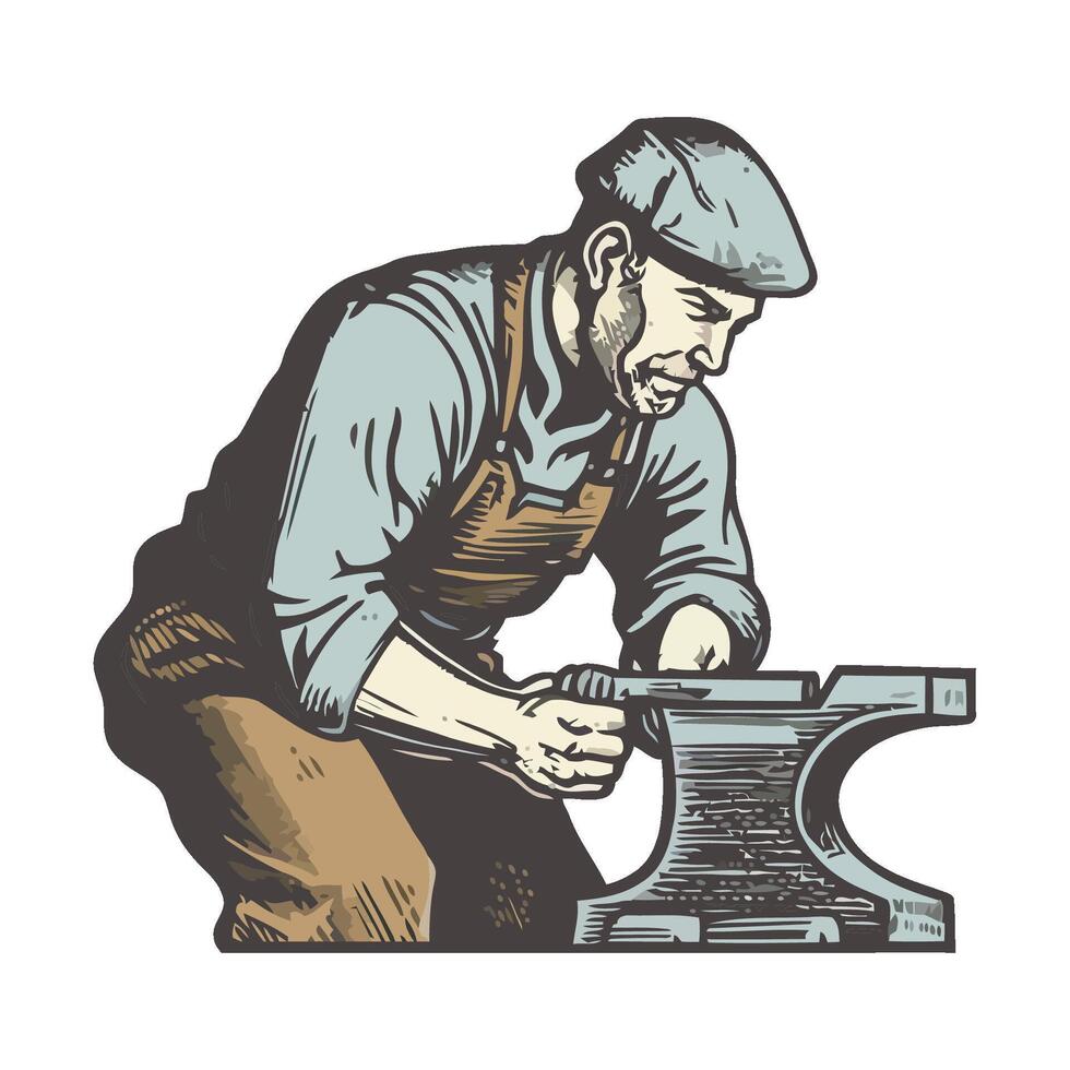 A blacksmith working on an anvil with an anvil vector