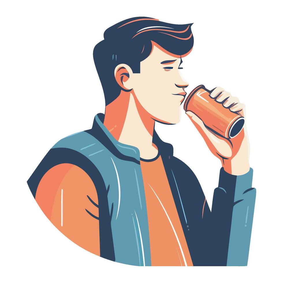 A man drinking a drink in a mug vector