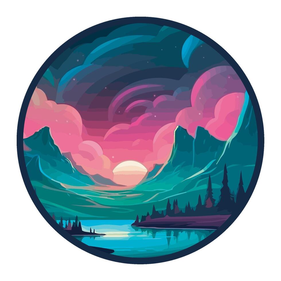 A colorful illustration of a mountain landscape vector