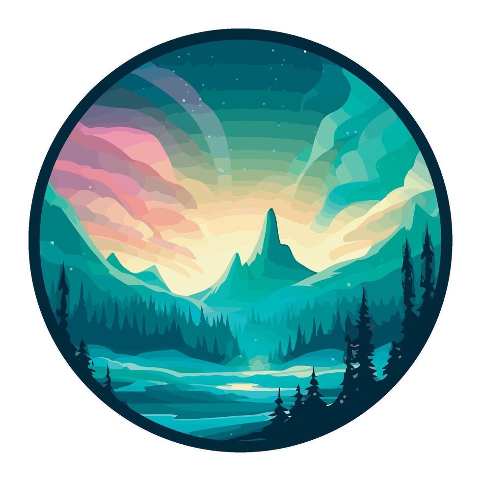 A colorful illustration of a mountain landscape vector