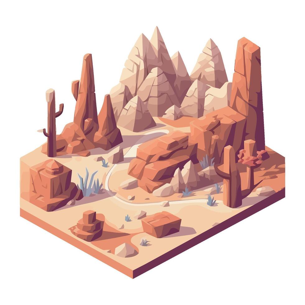 Isometric desert landscape with cactus and rocks vector