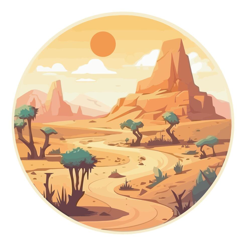 illustration of desert landscape with mountains and trees vector