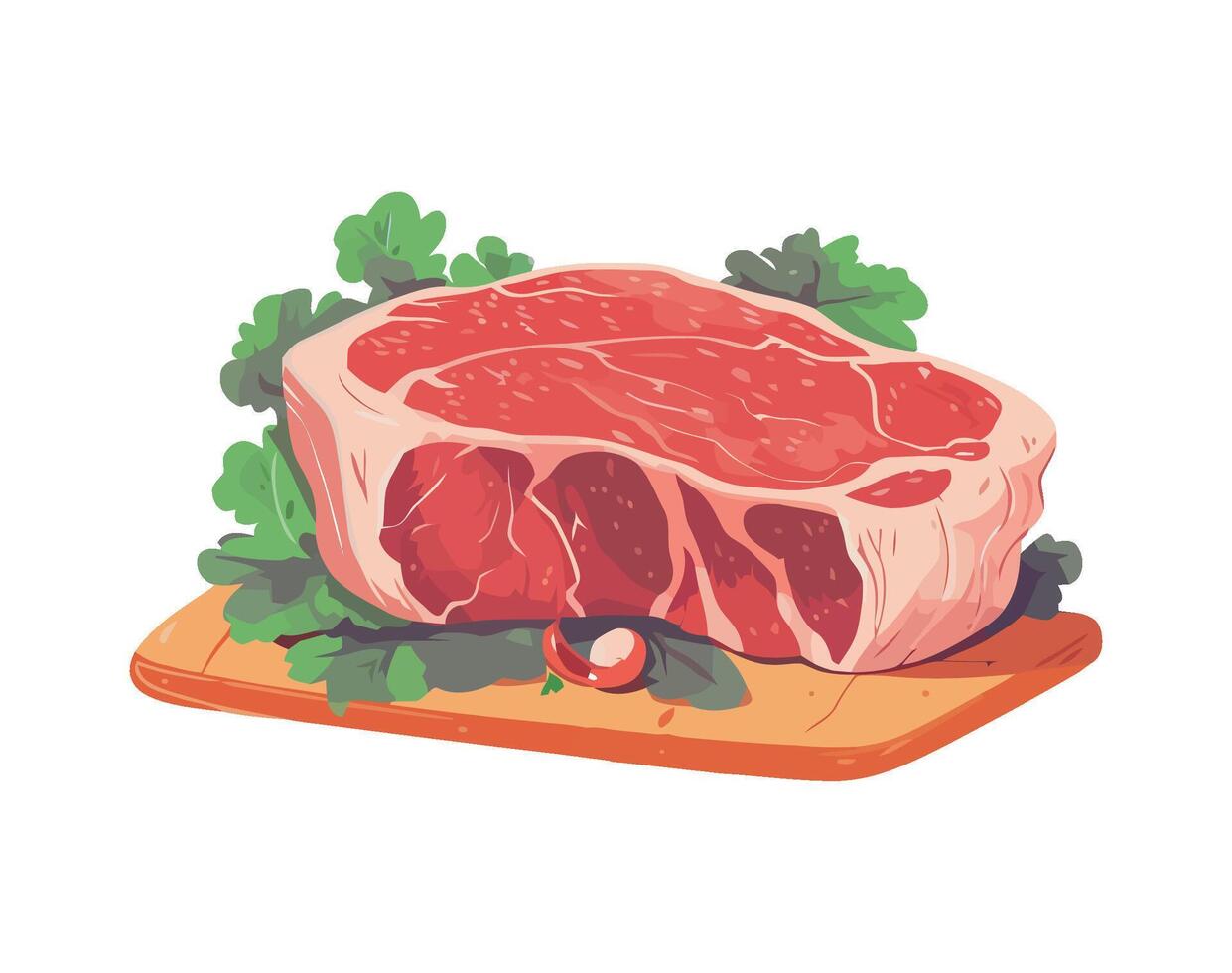 Raw beef steak on cutting board with parsley and herbs vector