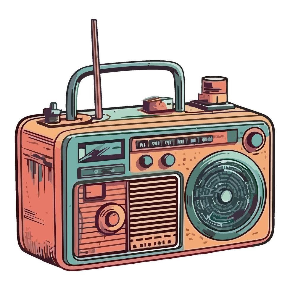 An old radio is shown in a drawing vector