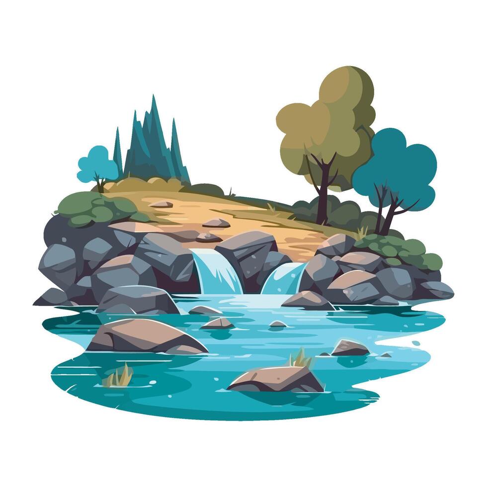 Waterfall in the forest, illustration vector