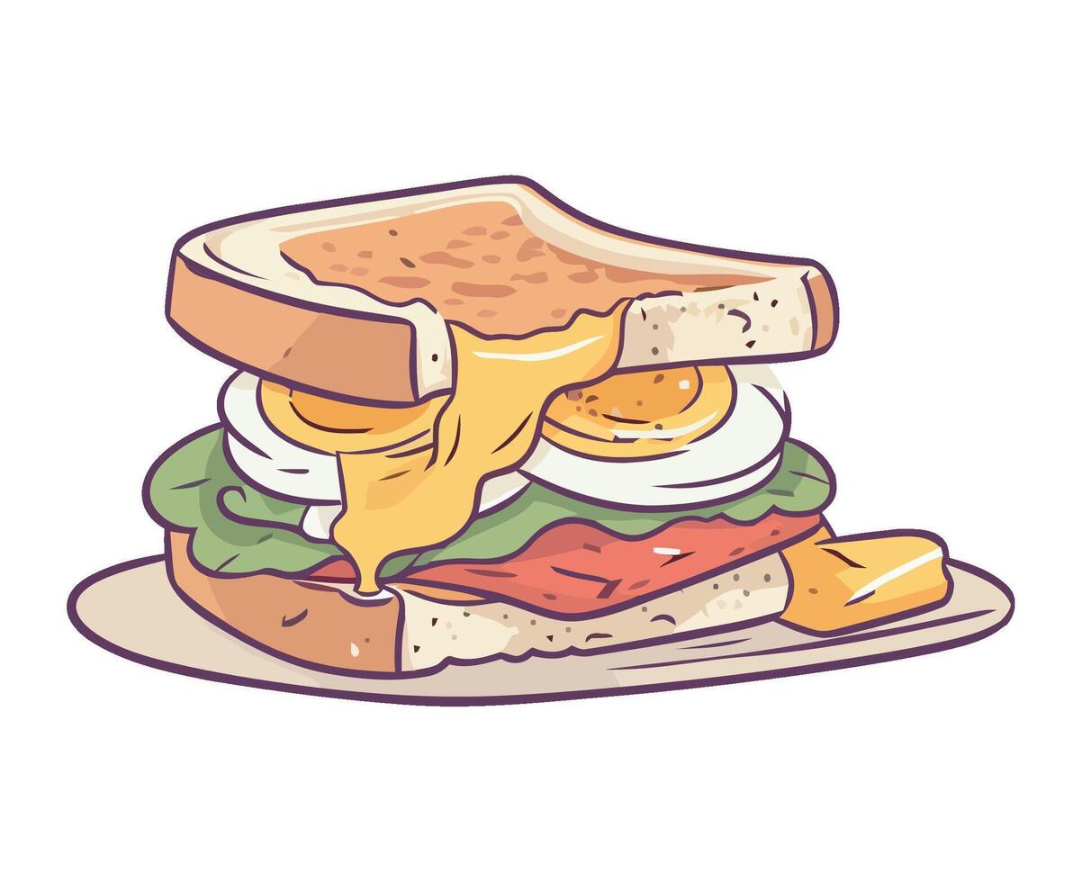 A sandwich with an egg and cheese on it vector