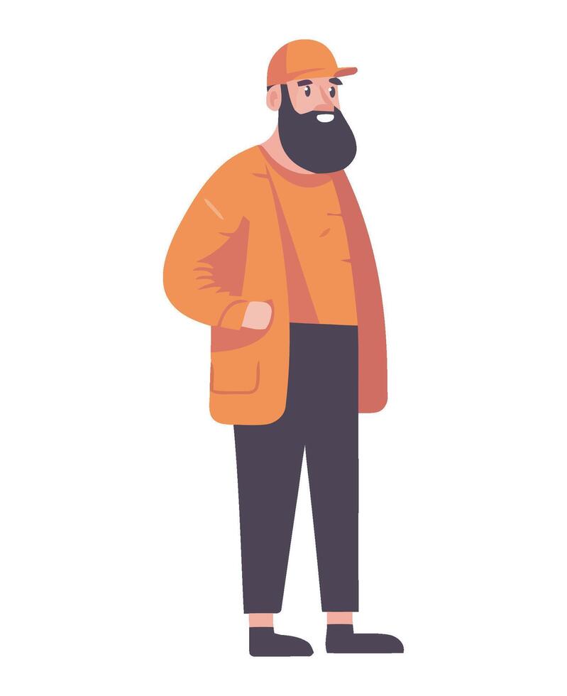 A man with a beard and orange jacket vector