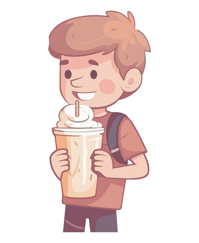 Boy holding a milkshake with a straw vector