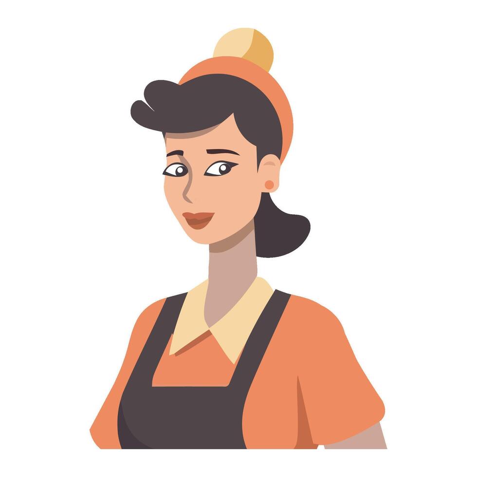 A cartoon woman wearing an orange apron and a hat vector