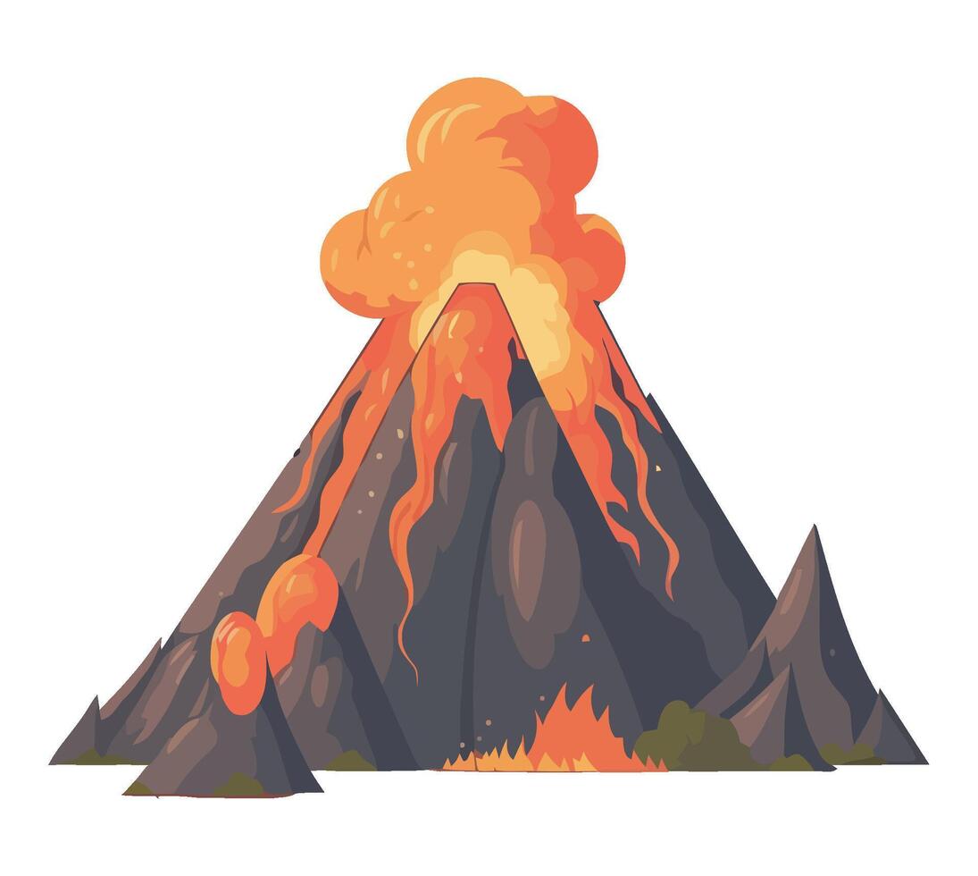 Volcano, lava, lava flow, lava explosion, volcanic eruption, volcanic eruption illustration on vector