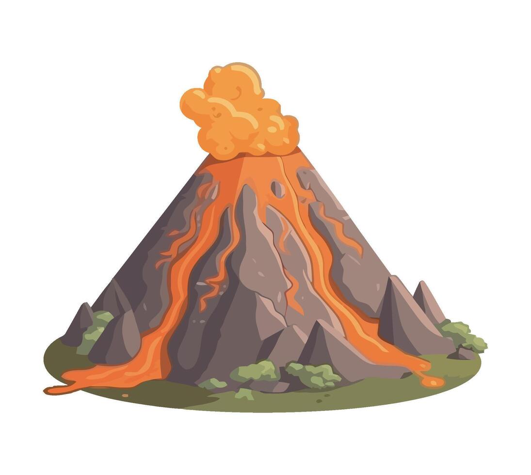 Volcano, lava, lava flow, lava explosion, lava eruption illustration on a white background vector
