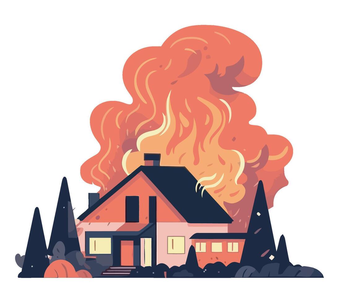 A house with fire coming out of it vector