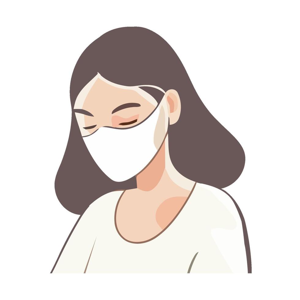 Illustration of a woman wearing a face mask vector