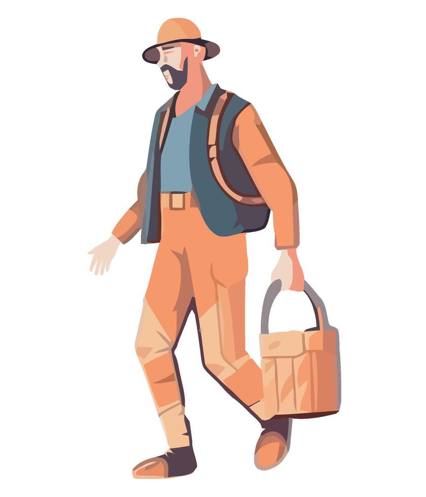 An illustration of a man with a bag and a hat vector