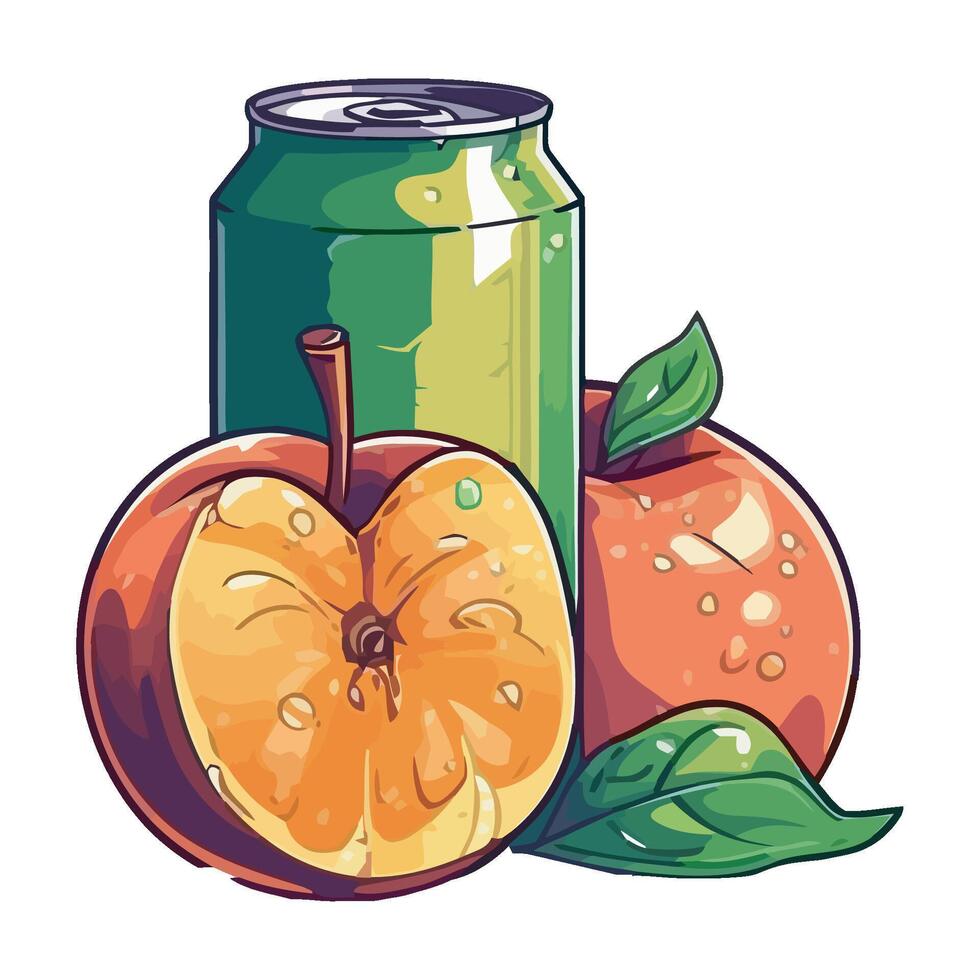 A can of soda and an apple vector